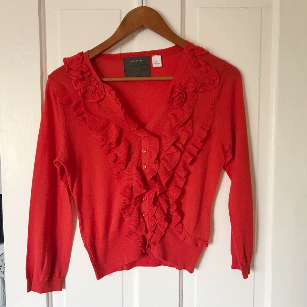 Anthropologie orange ruffle cardigan